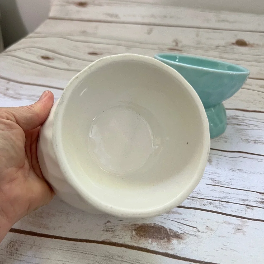 Signature Housewares Ceramic Pet Bowls Hammered Texture Elevated Set of 2 OS